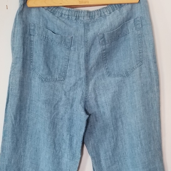 90s Blue Linen Drawstring Pants Petite Small - Picture 5 of 8